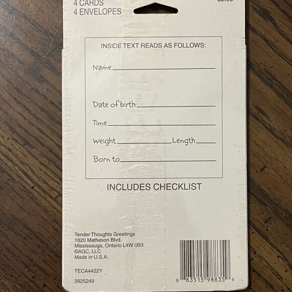 Tender Thoughts Birth Announcement Picture Holder Lot Of 3 = 12 Cards, Envelopes - Picture 4 of 5